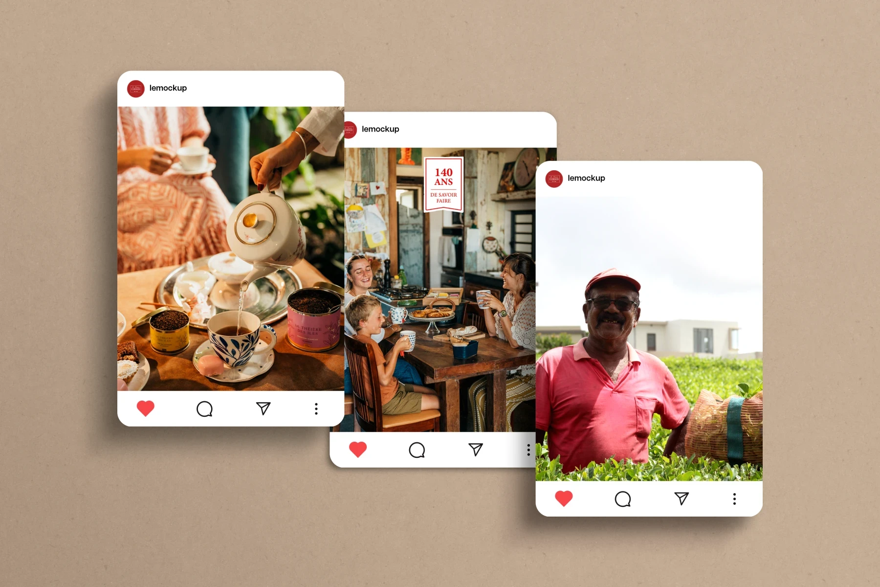 Publications La Maison Corson présentées sur trois cartes Instagram.
