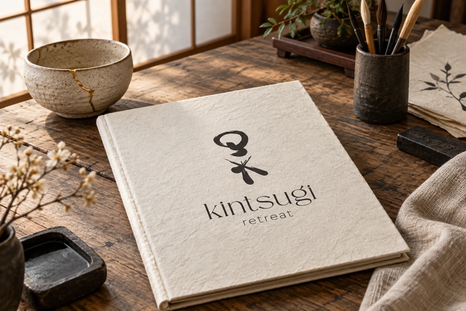 Carnet et matériel d’art-thérapie Kintsugi Retreat.